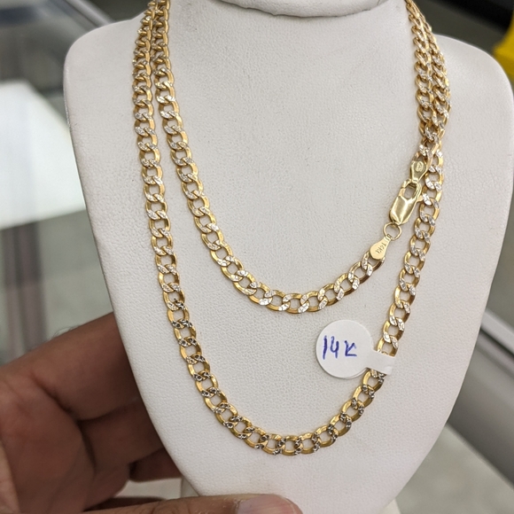 14kt Real Gold Cuban Curb Diamond Cut Chain 4.5mm 24 inches